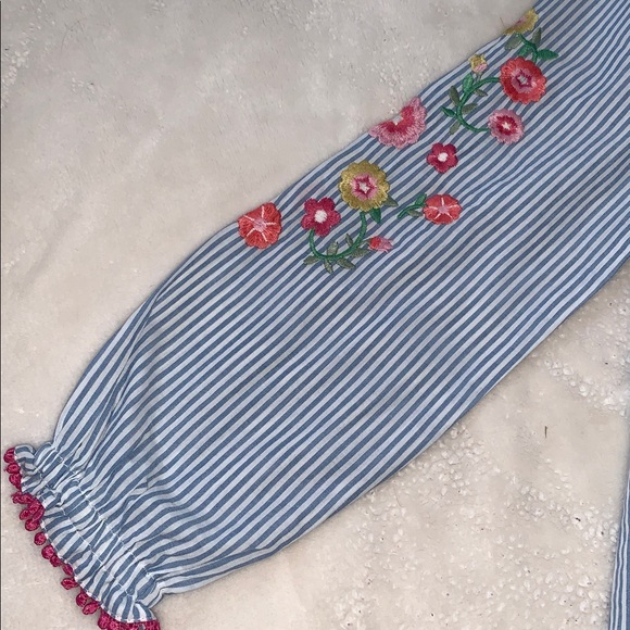 Mini Boden Girls' Striped Floral Embroidered Kaftan in Blue MIx EUC Tunic/Dress - Picture 10 of 16